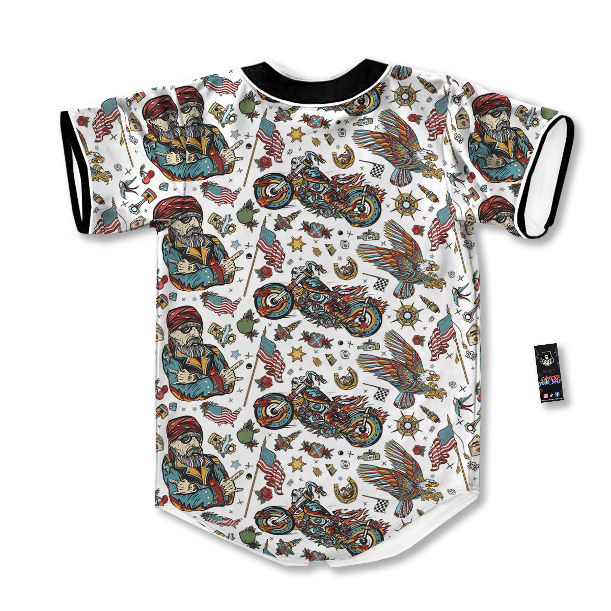 Bikers Old School Tattoo Print Pattern Baseball Jersey-grizzshop