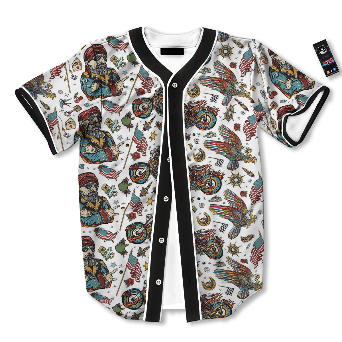 Bikers Old School Tattoo Print Pattern Baseball Jersey-grizzshop