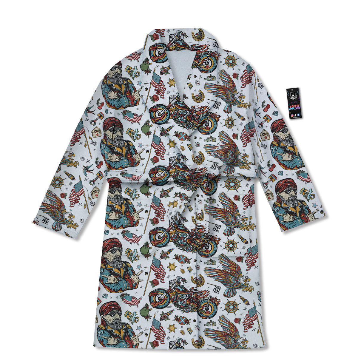 Bikers Old School Tattoo Print Pattern Bathrobe-grizzshop