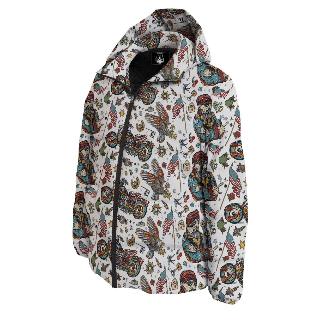 Bikers Old School Tattoo Print Pattern Down Jacket-grizzshop