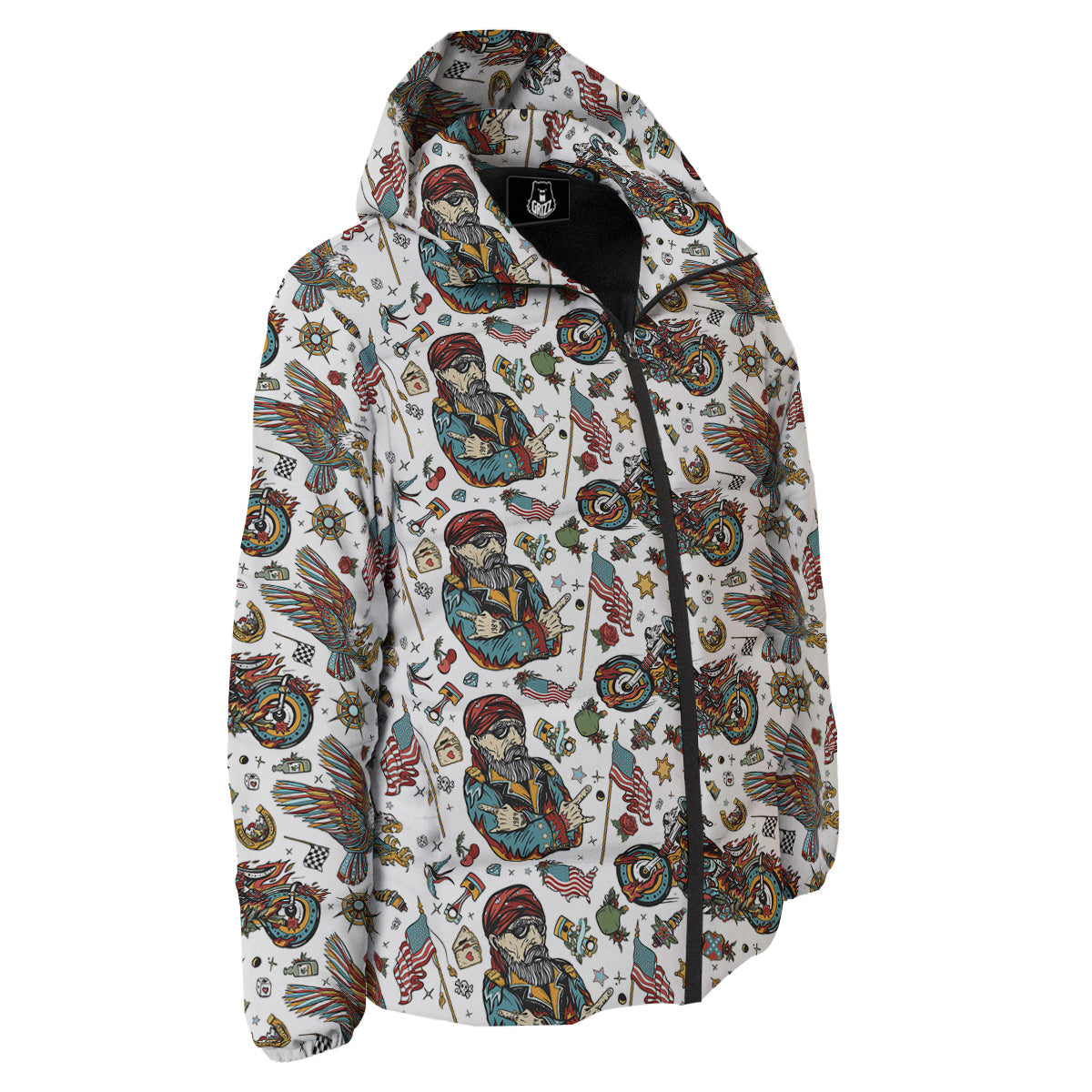 Bikers Old School Tattoo Print Pattern Down Jacket-grizzshop
