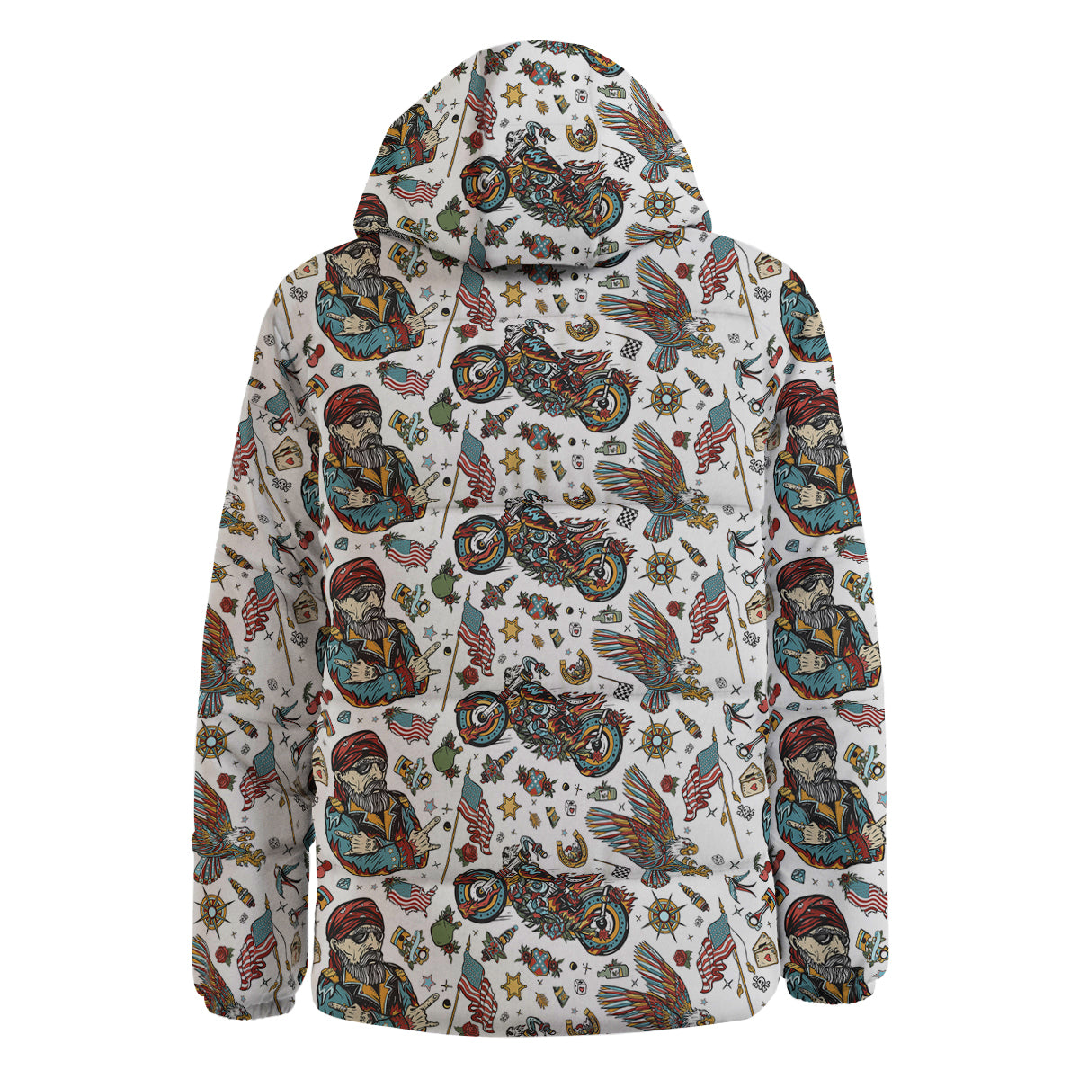 Bikers Old School Tattoo Print Pattern Down Jacket-grizzshop