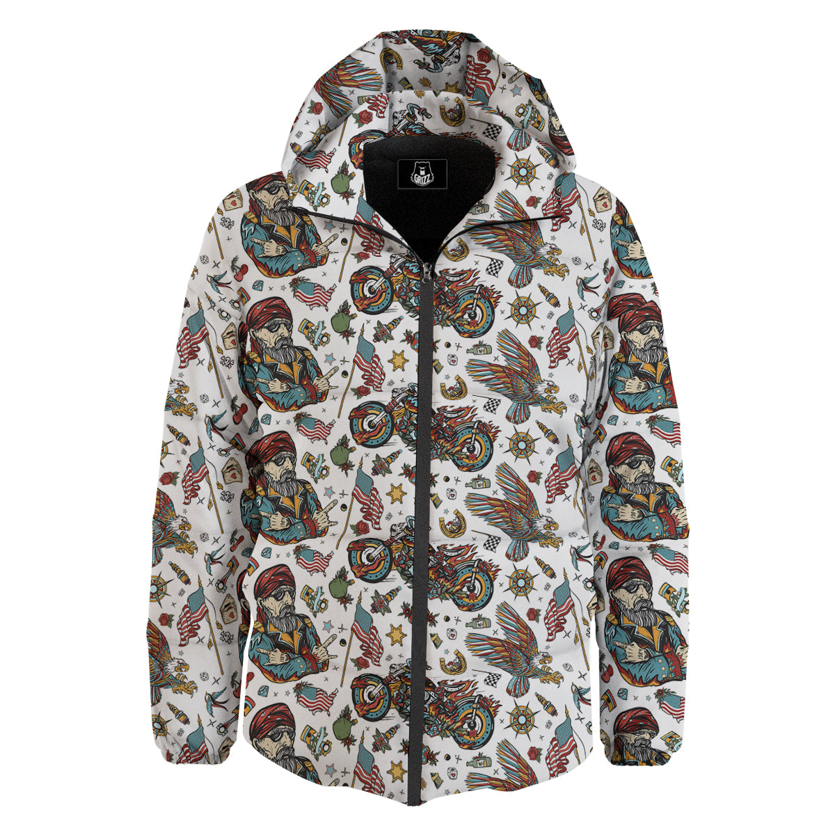 Bikers Old School Tattoo Print Pattern Down Jacket-grizzshop