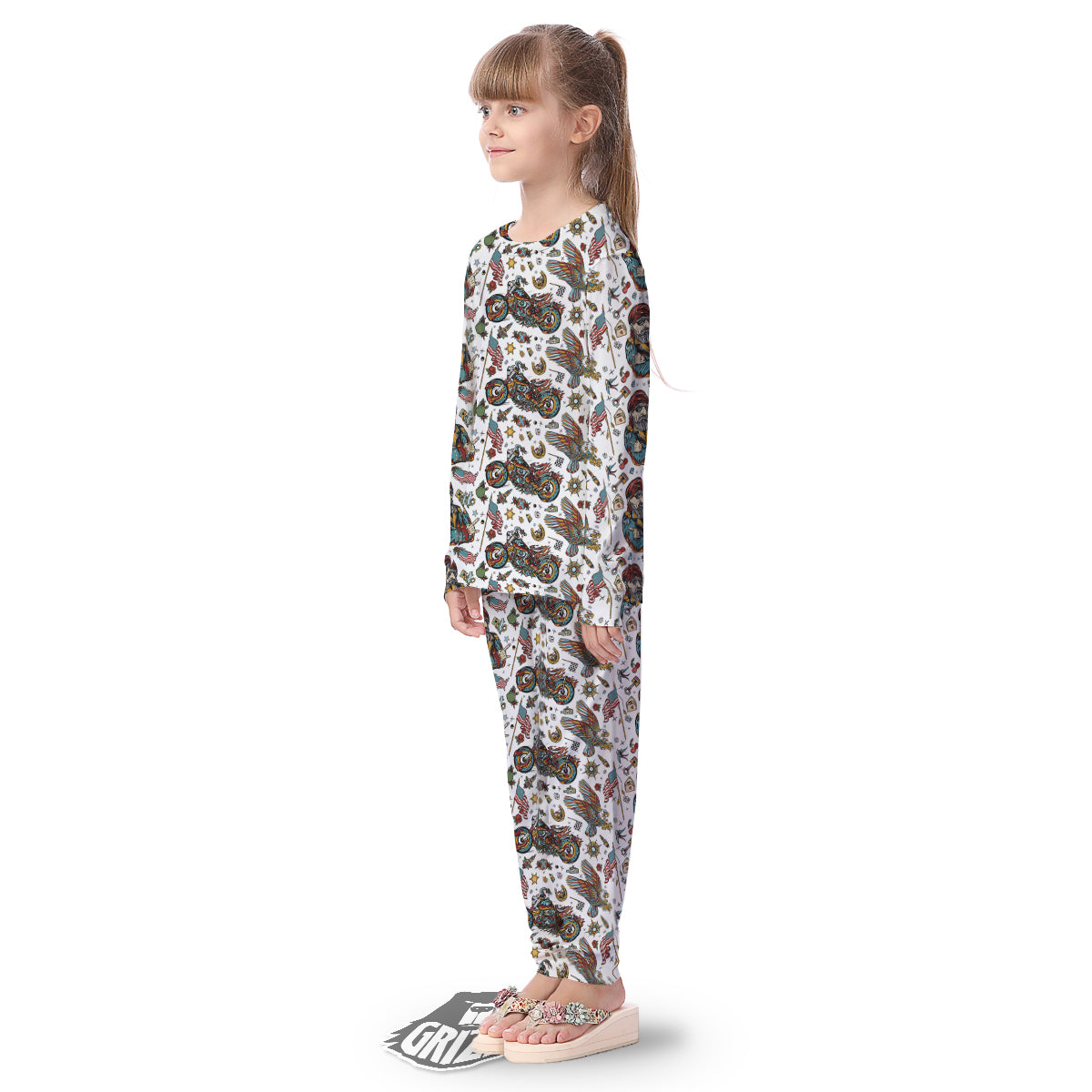 Bikers Old School Tattoo Print Pattern Kid's Pajamas-grizzshop