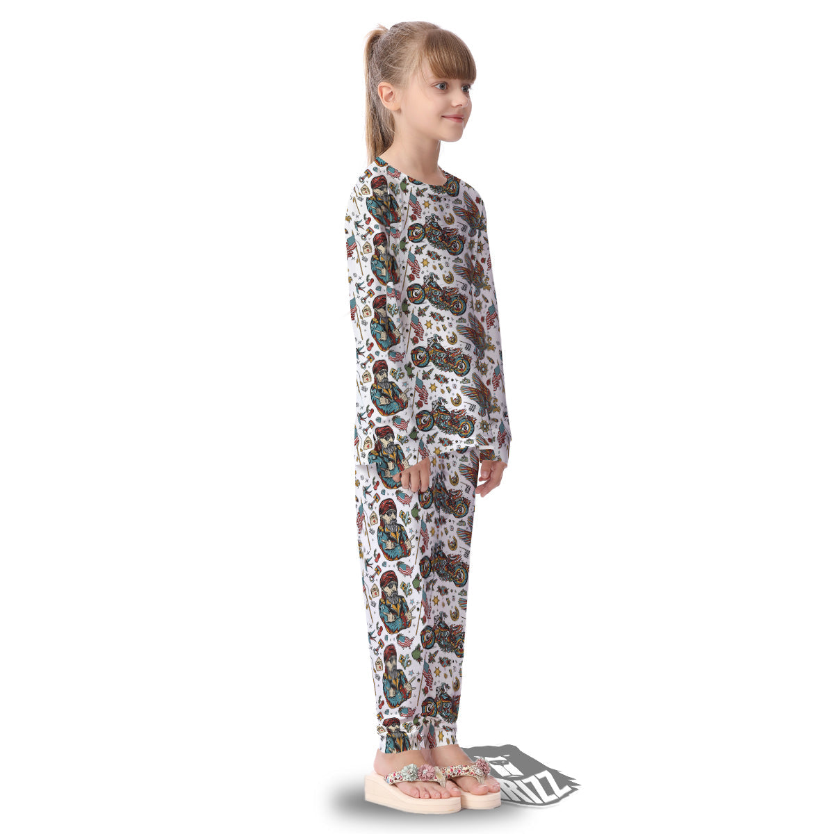 Bikers Old School Tattoo Print Pattern Kid's Pajamas-grizzshop