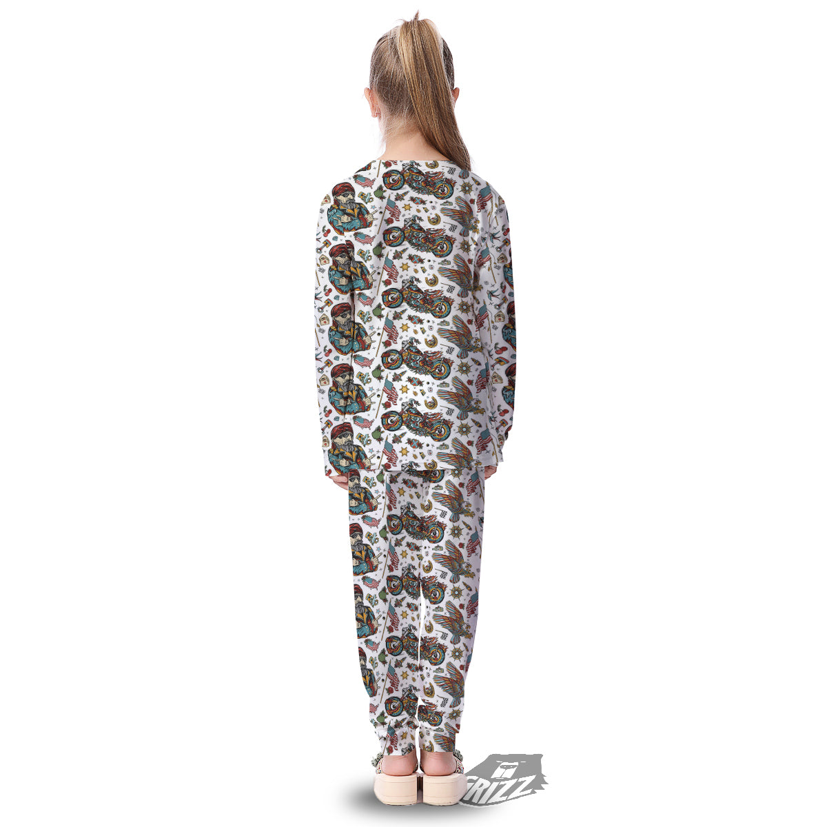 Bikers Old School Tattoo Print Pattern Kid's Pajamas-grizzshop