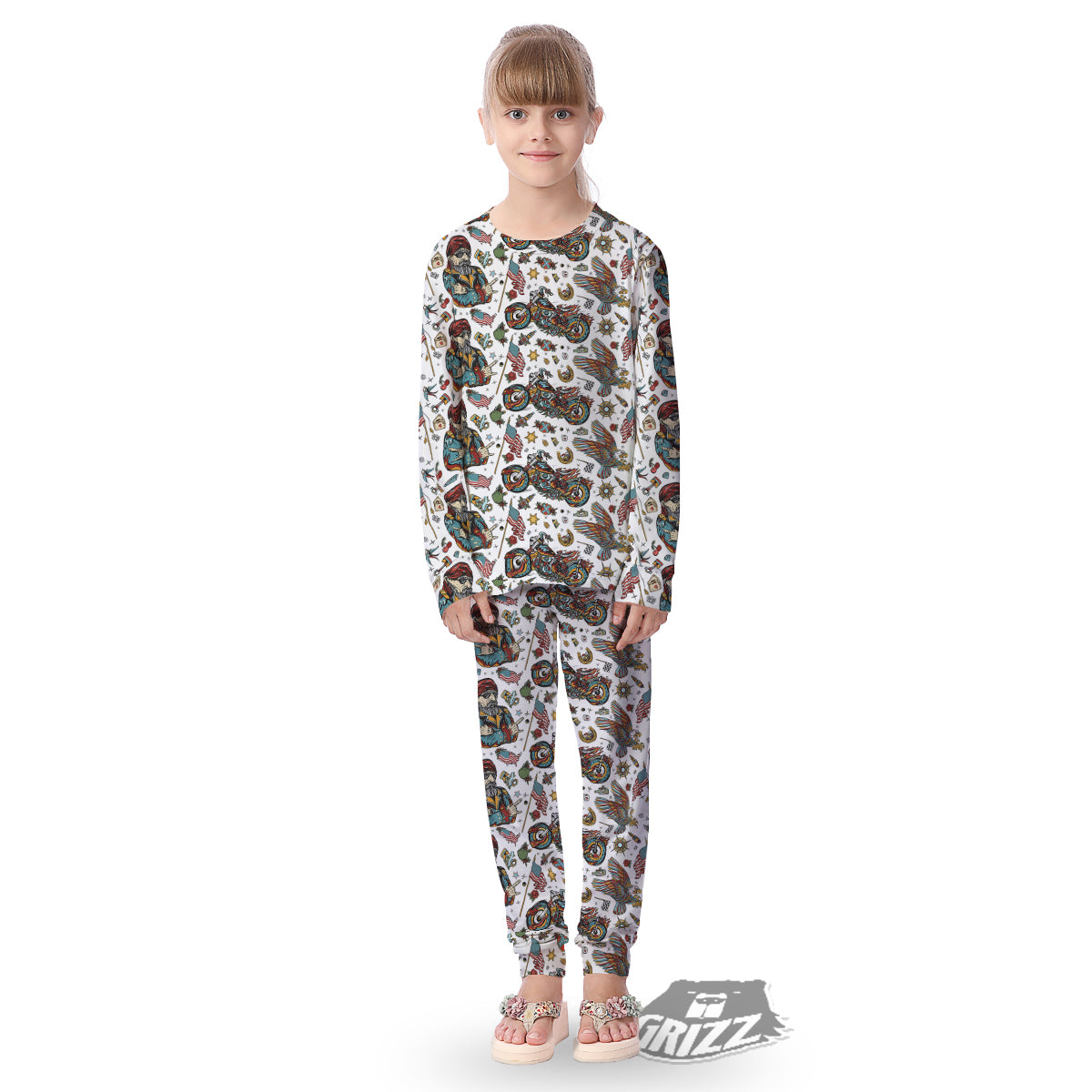 Bikers Old School Tattoo Print Pattern Kid's Pajamas-grizzshop