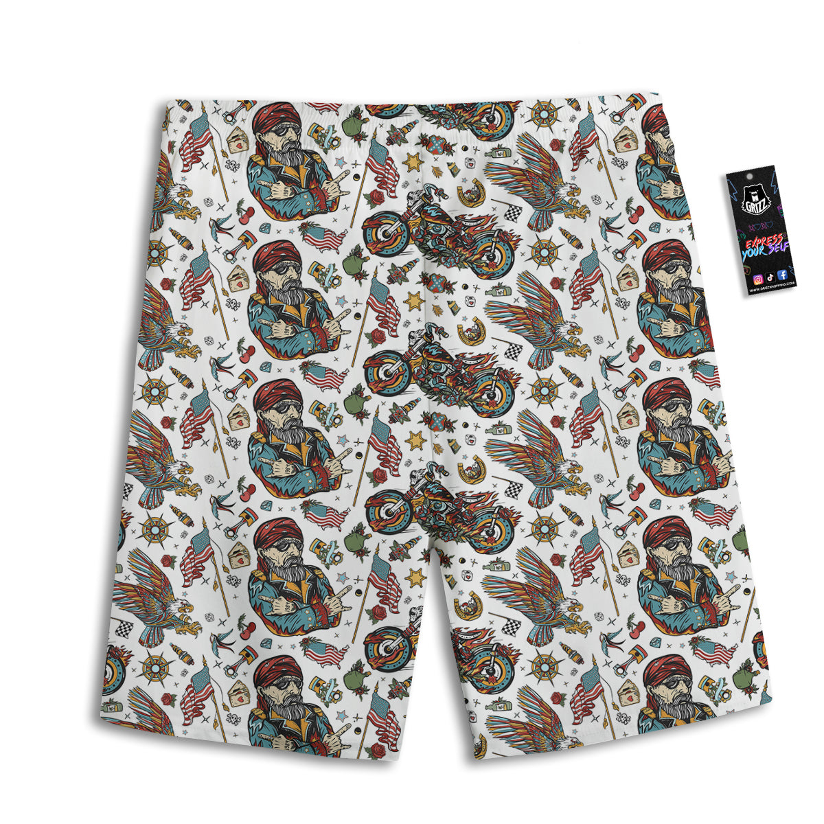 Bikers Old School Tattoo Print Pattern Men's Athletic Shorts