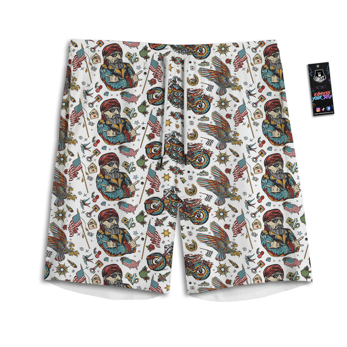 Bikers Old School Tattoo Print Pattern Men's Athletic Shorts