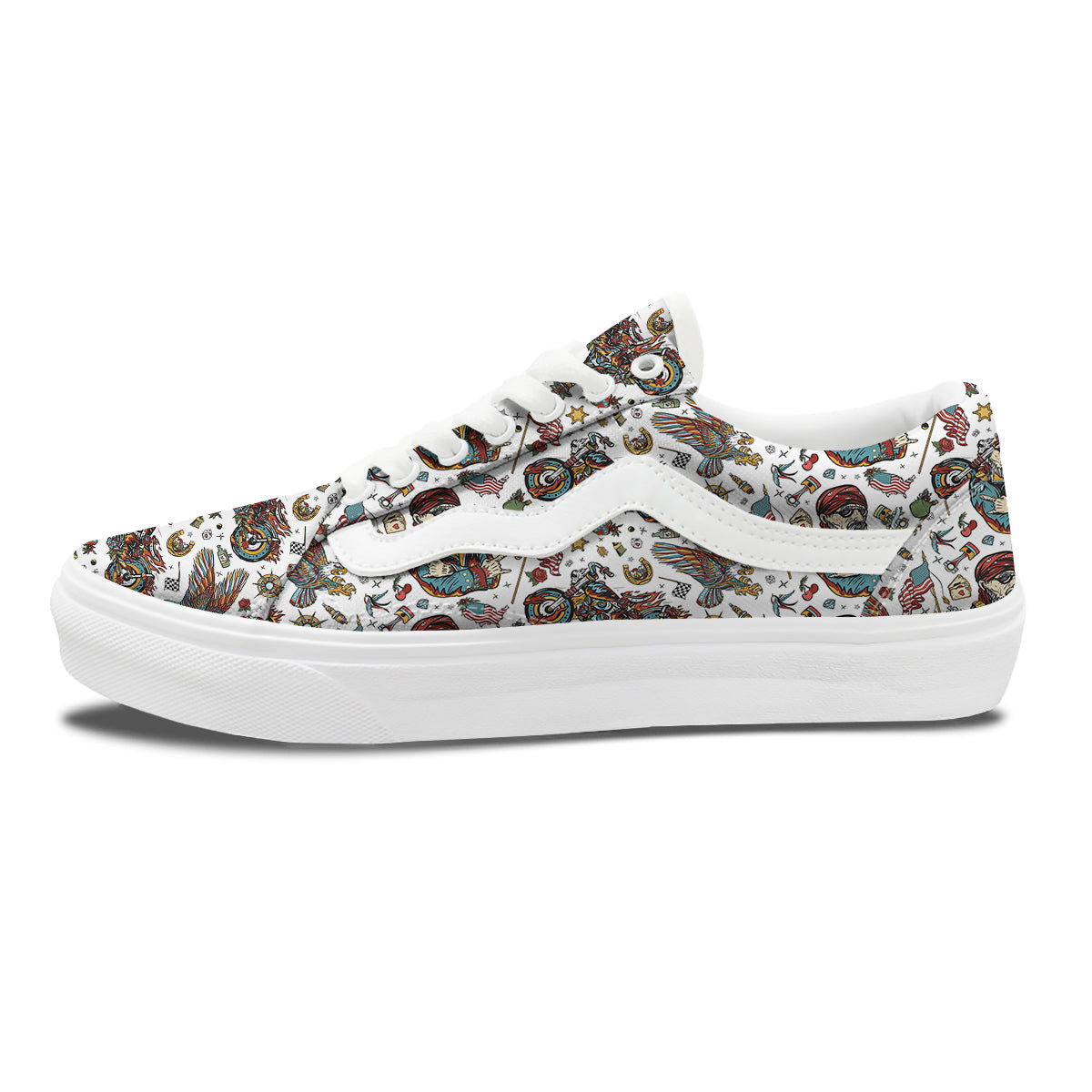Bikers Old School Tattoo Print Pattern Skate Shoes-grizzshop