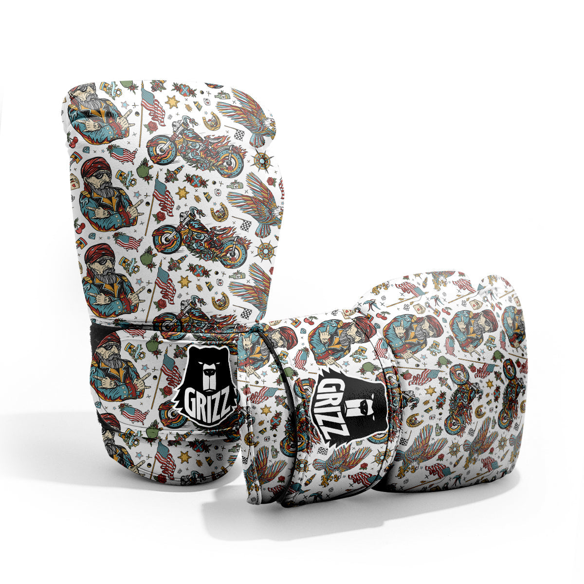 Bikers Old School Tattoo Print Pattern Pro Boxing Glove