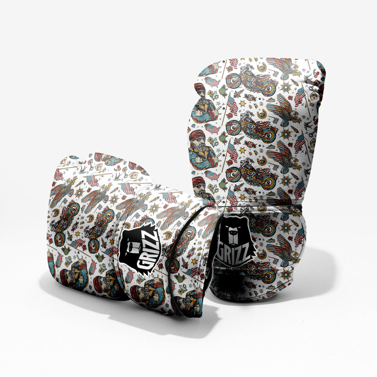 Bikers Old School Tattoo Print Pattern Pro Boxing Glove