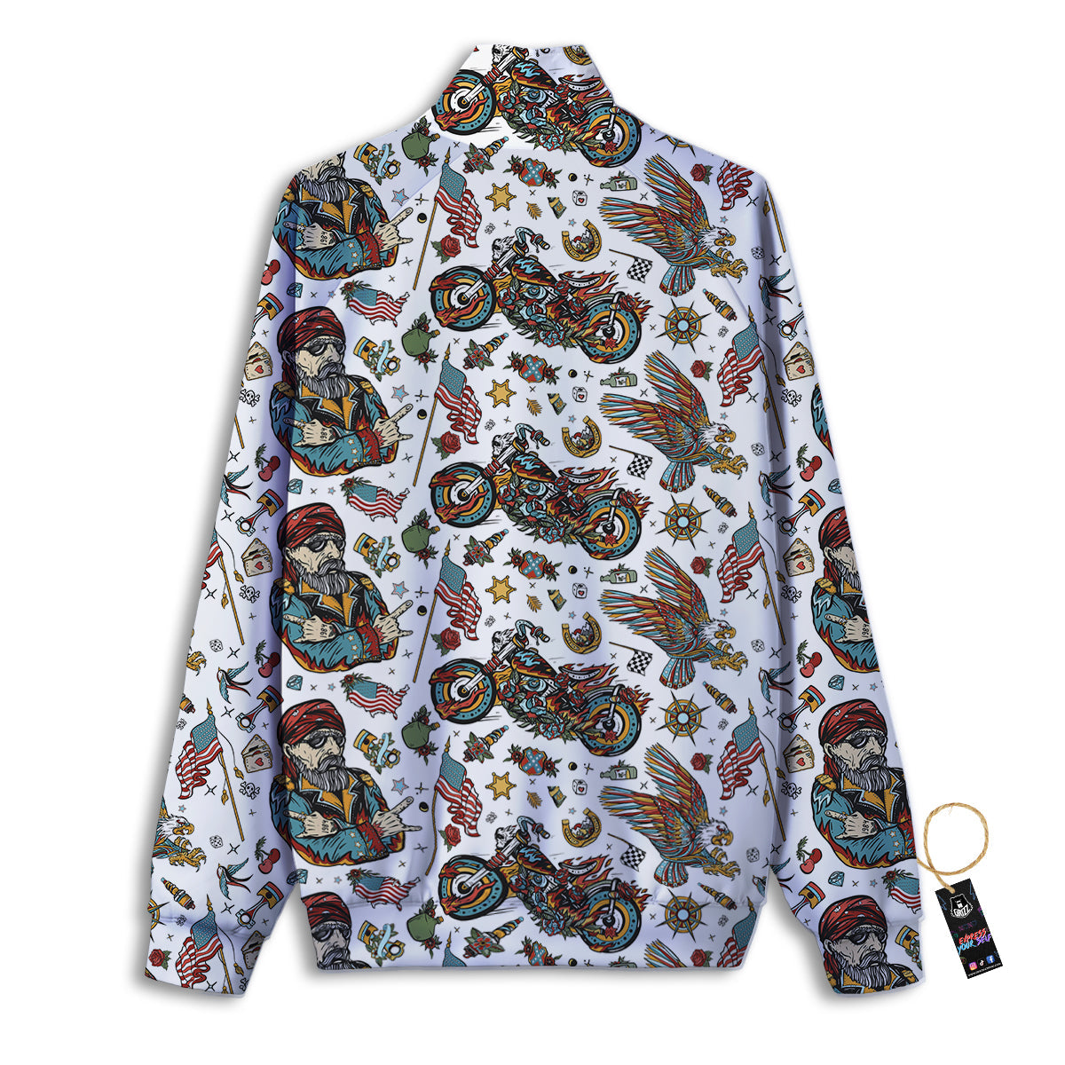 Bikers Old School Tattoo Print Pattern Track Jacket-grizzshop