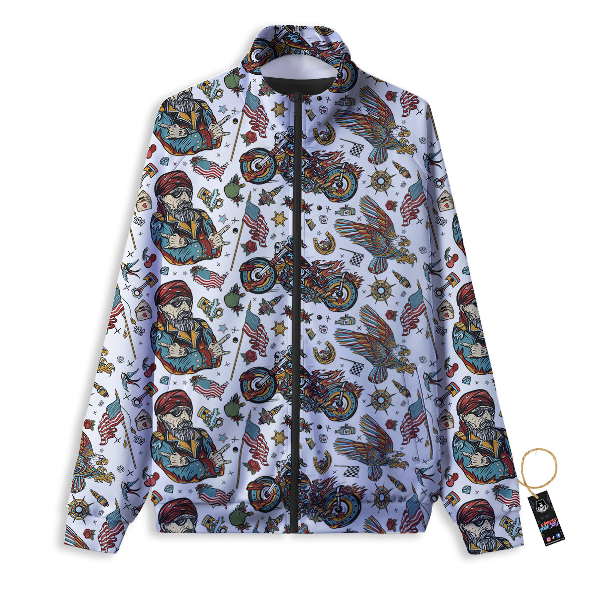 Bikers Old School Tattoo Print Pattern Track Jacket-grizzshop