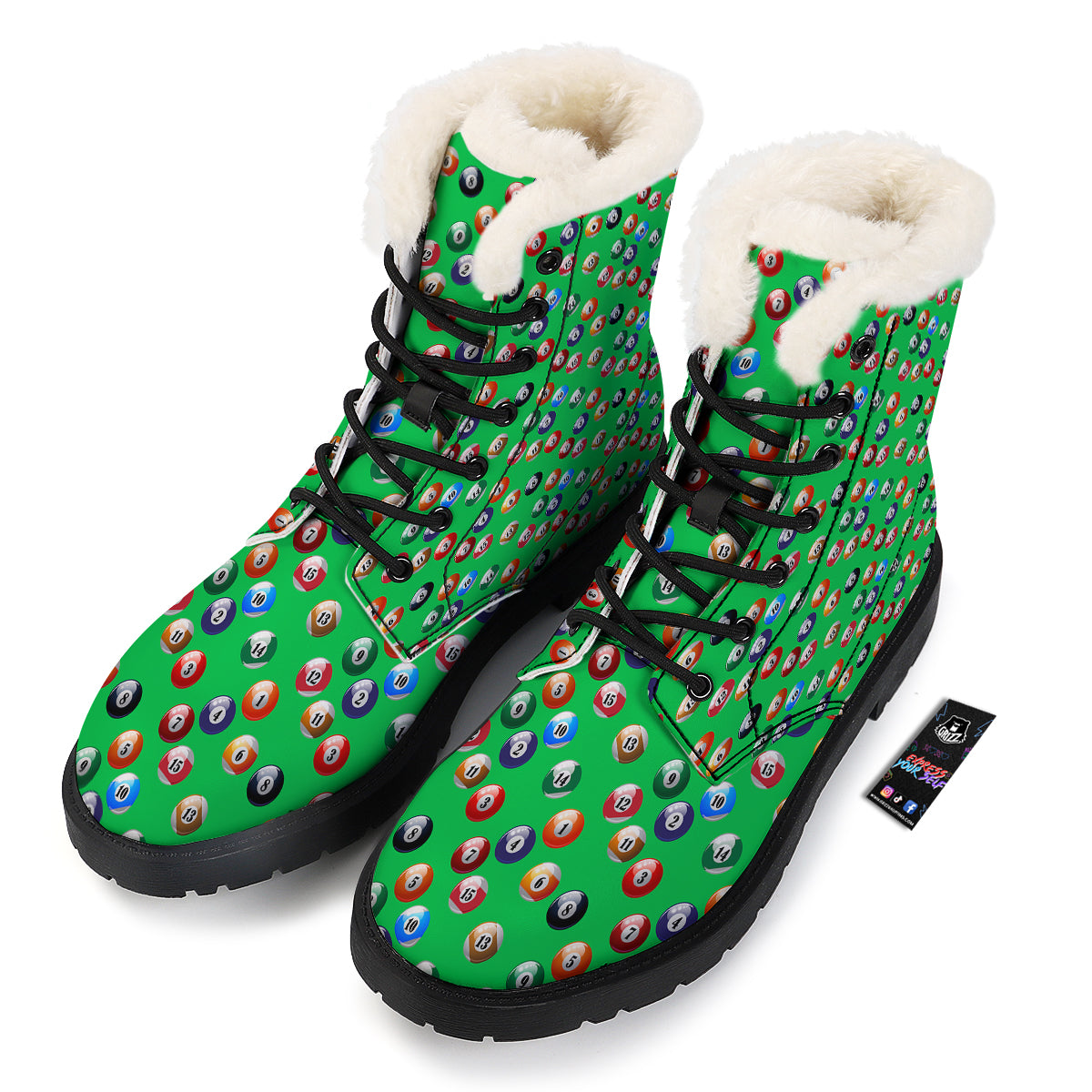 Billiard Ball Green Print Pattern Winter Boots-grizzshop