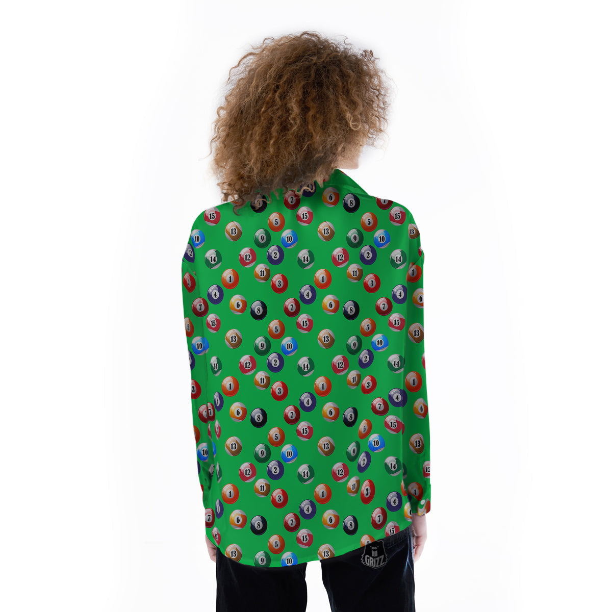 Billiard Ball Green Print Pattern Women's Long Sleeve Shirts-grizzshop