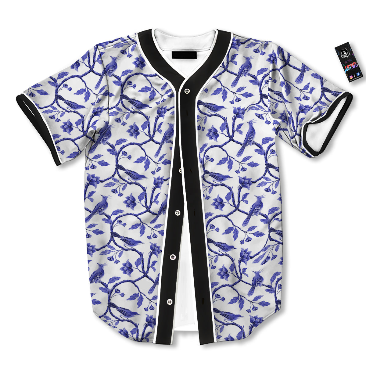 Bird Chinoiserie Print Pattern Baseball Jersey-grizzshop