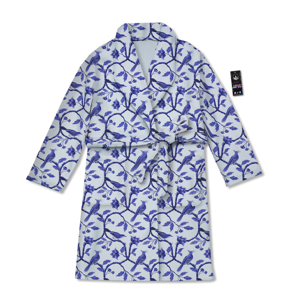 Bird Chinoiserie Print Pattern Bathrobe-grizzshop