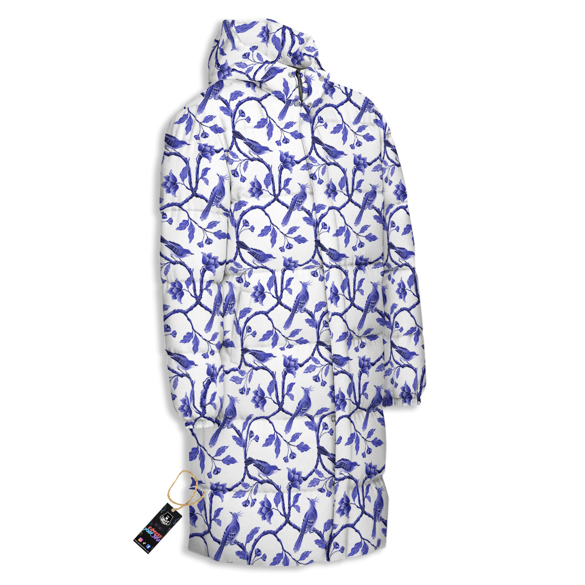 Bird Chinoiserie Print Pattern Long Down Jacket-grizzshop