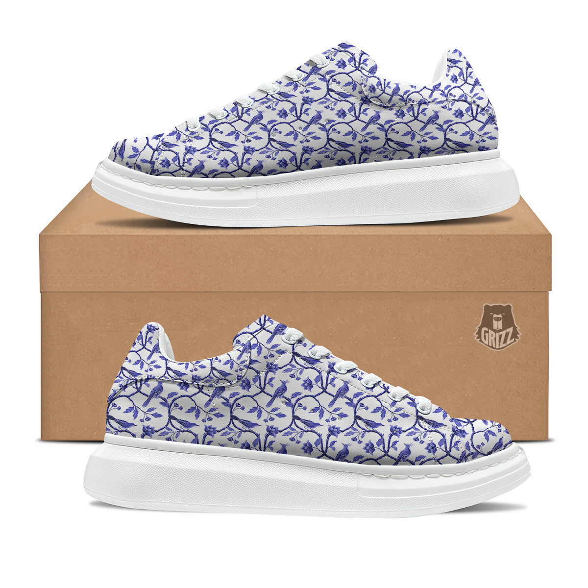 Bird Chinoiserie Print Pattern Platform Shoes-grizzshop