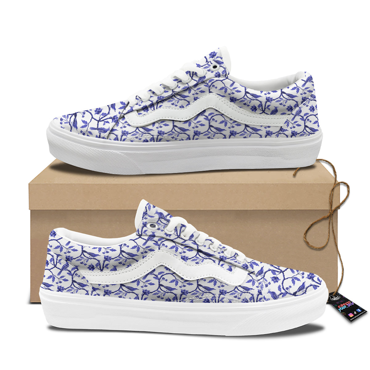 Bird Chinoiserie Print Pattern Skate Shoes-grizzshop