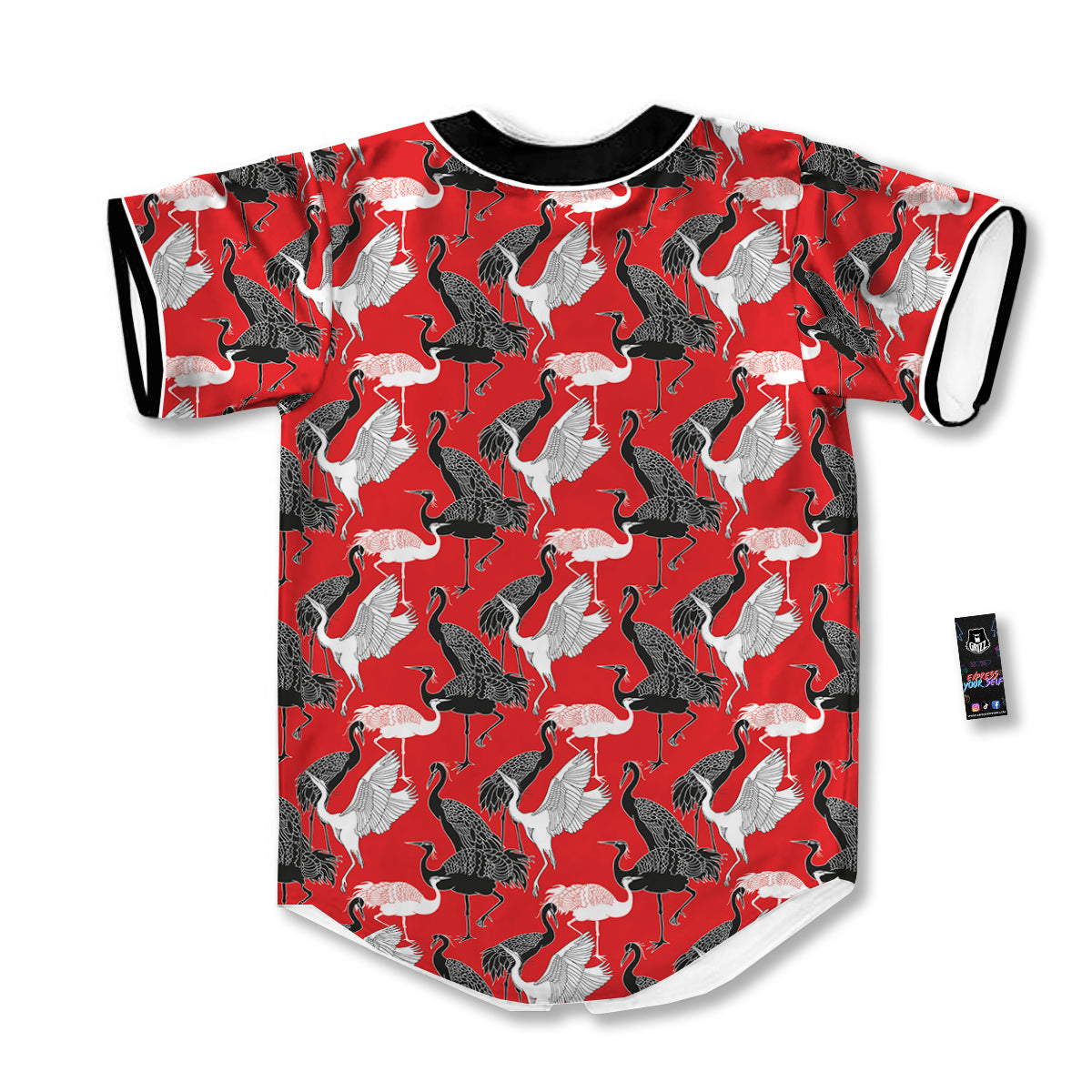 Bird Crane Print Pattern Baseball Jersey-grizzshop