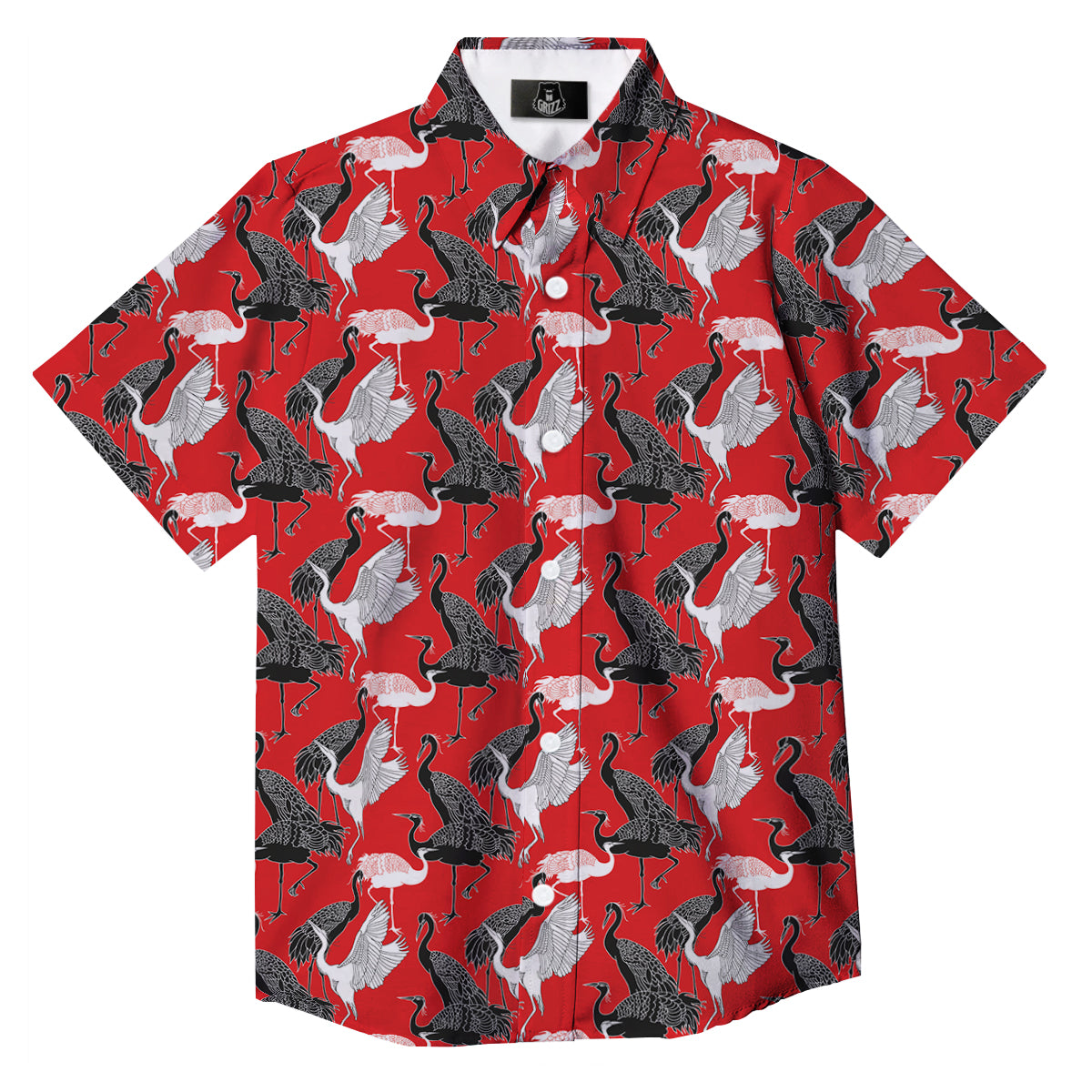 Bird Crane Print Pattern Button Up Shirt-grizzshop