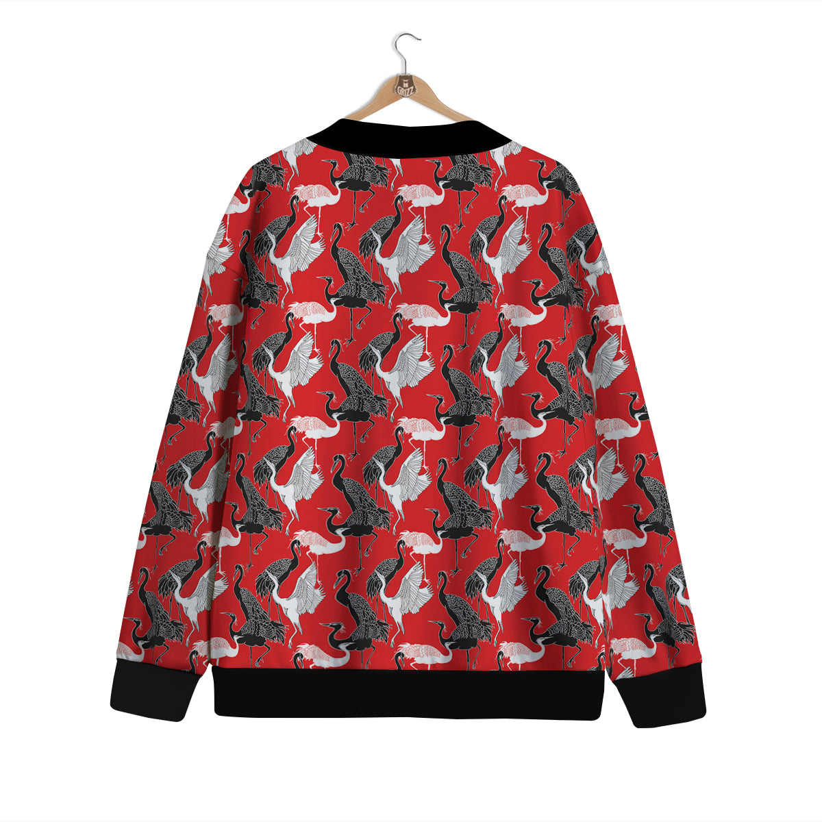 Bird Crane Print Pattern Cardigan-grizzshop