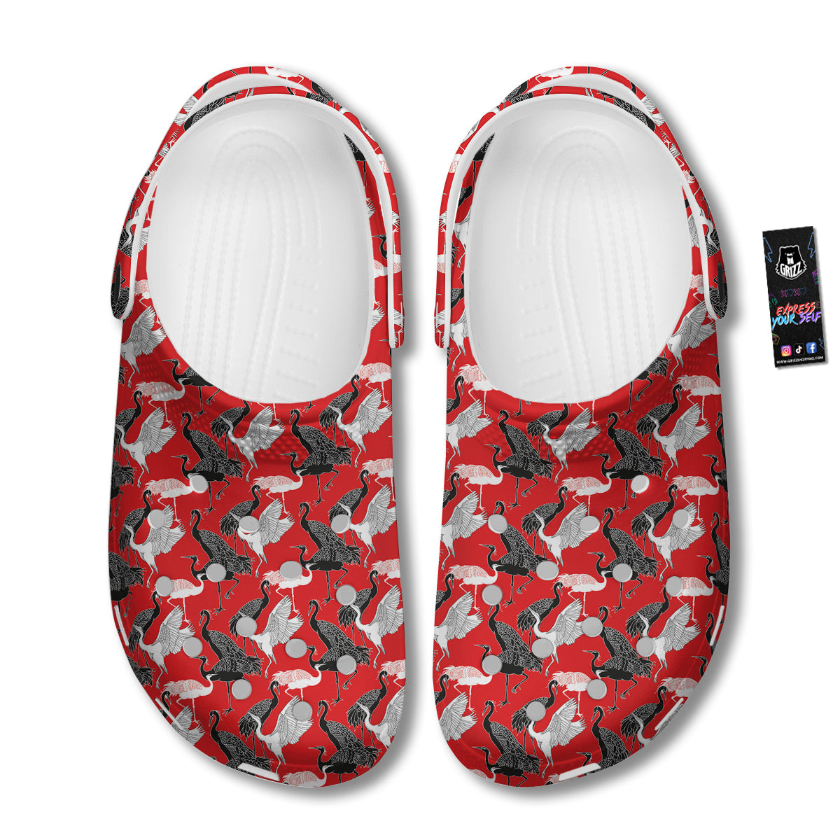 Bird Crane Print Pattern Clog-grizzshop