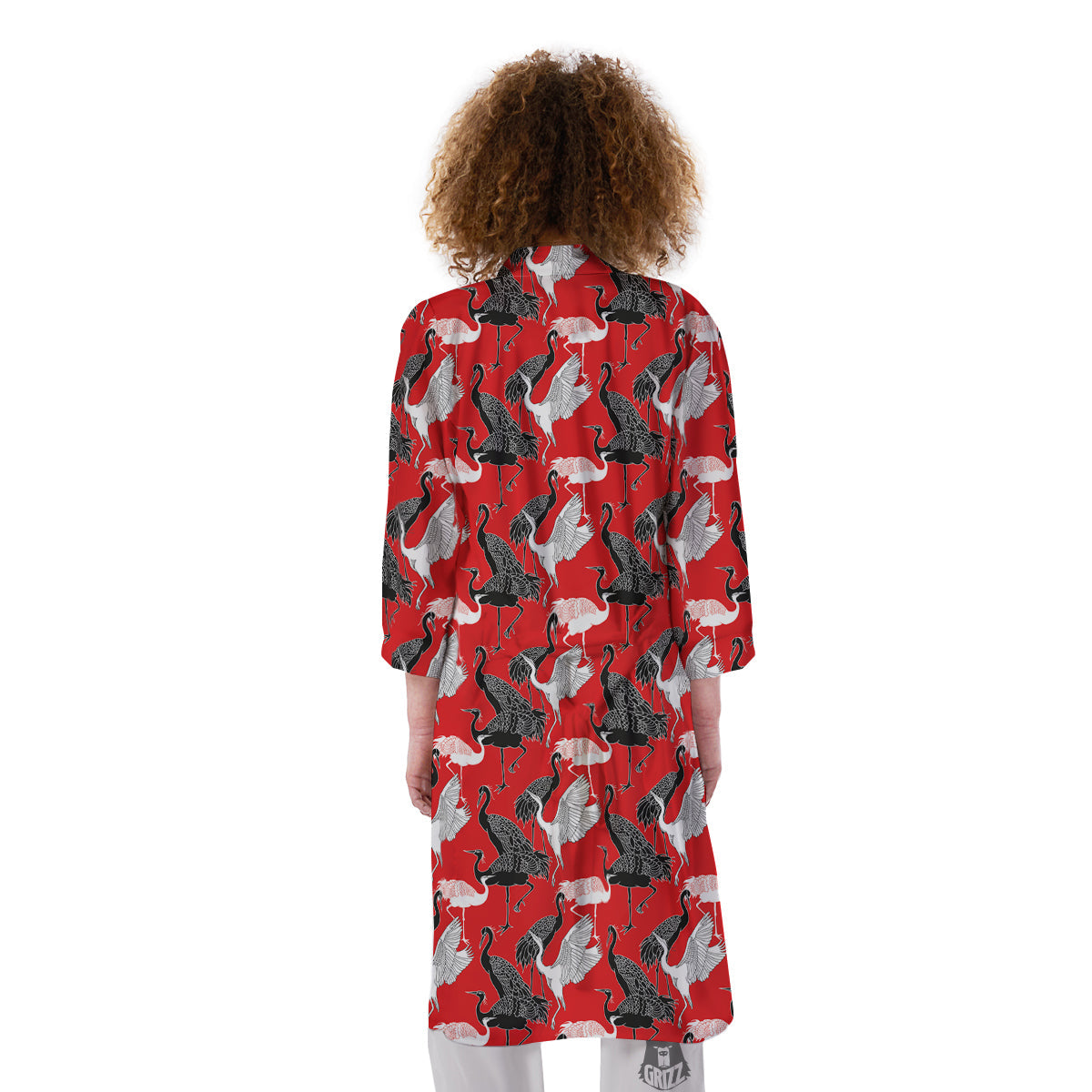 Bird Crane Print Pattern Kimono-grizzshop