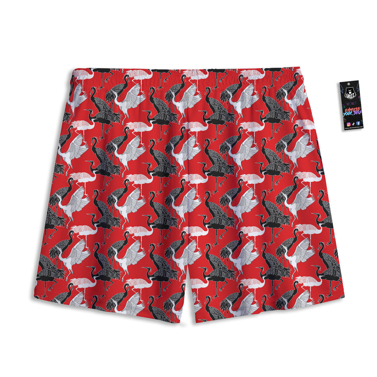 Bird Crane Print Pattern Mesh Shorts-grizzshop