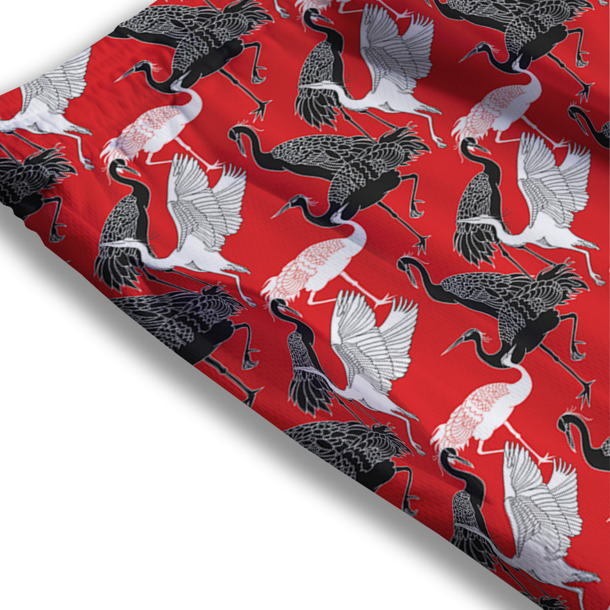 Bird Crane Print Pattern Mesh Shorts-grizzshop