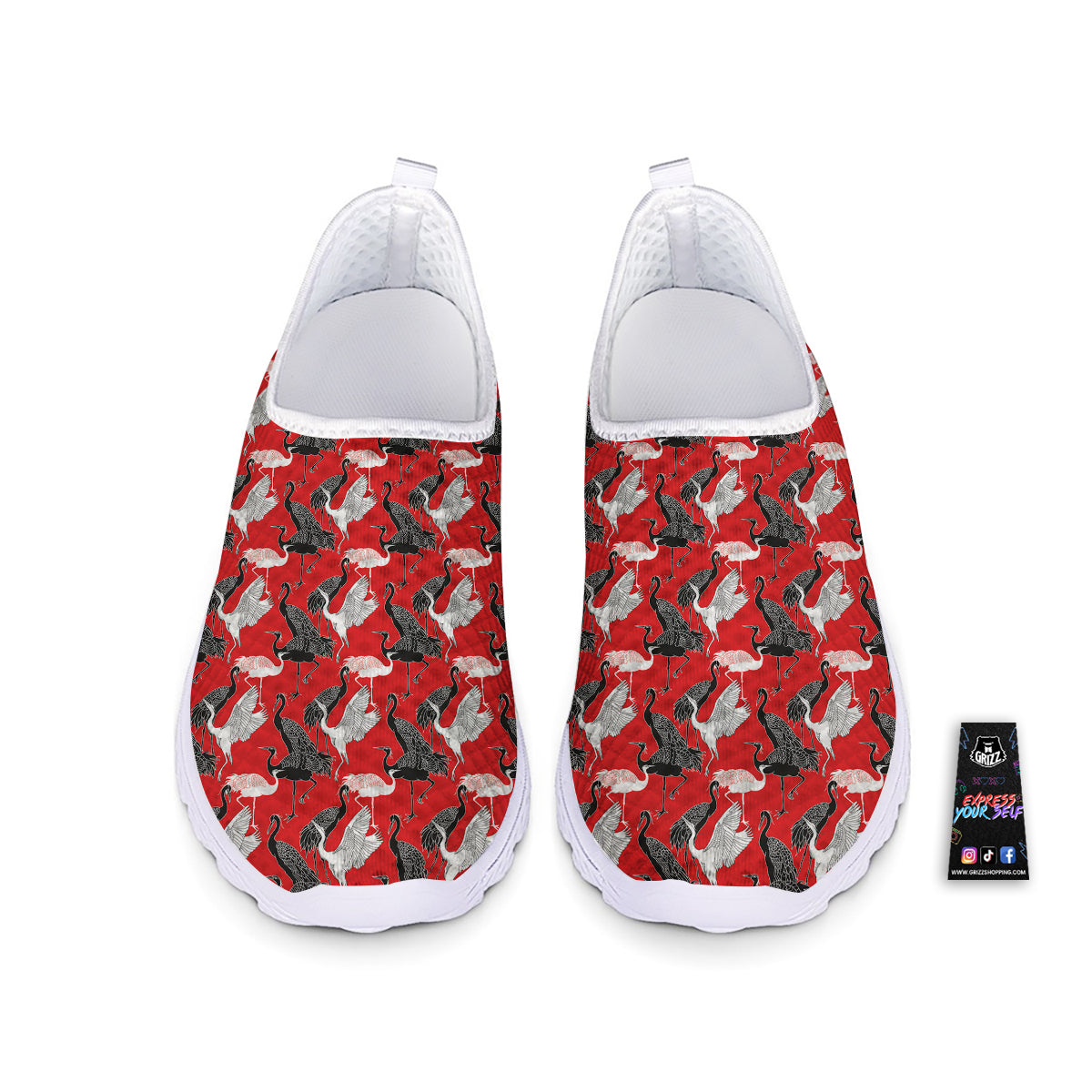 Bird Crane Print Pattern Nurse Shoes-grizzshop