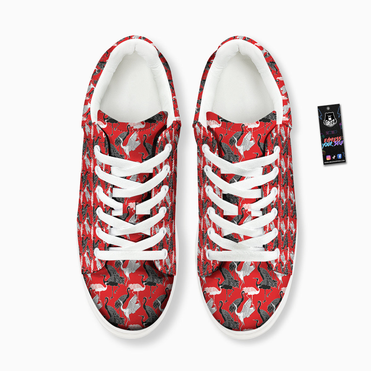 Bird Crane Print Pattern Platform Shoes-grizzshop
