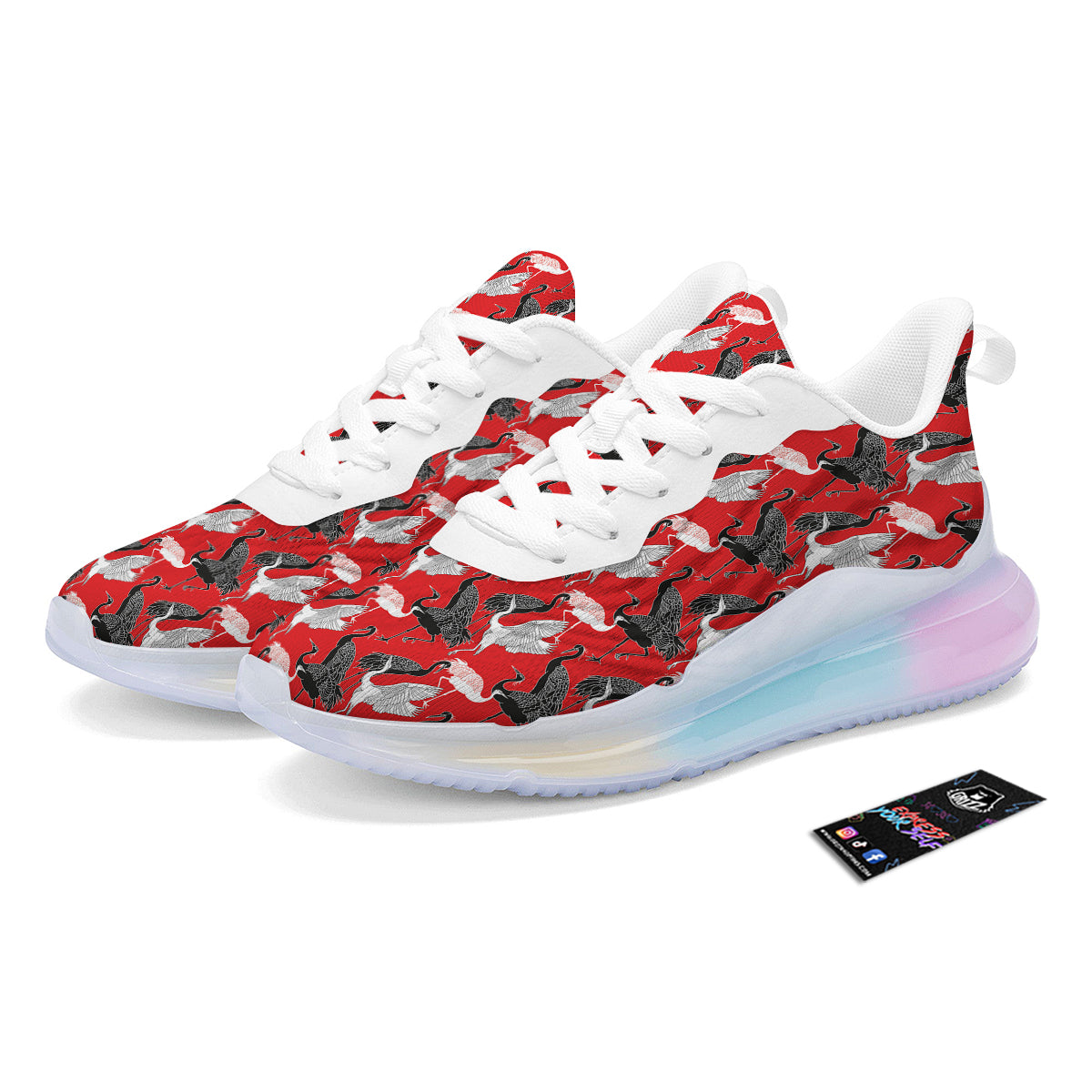 Bird Crane Print Pattern Running Sneakers-grizzshop