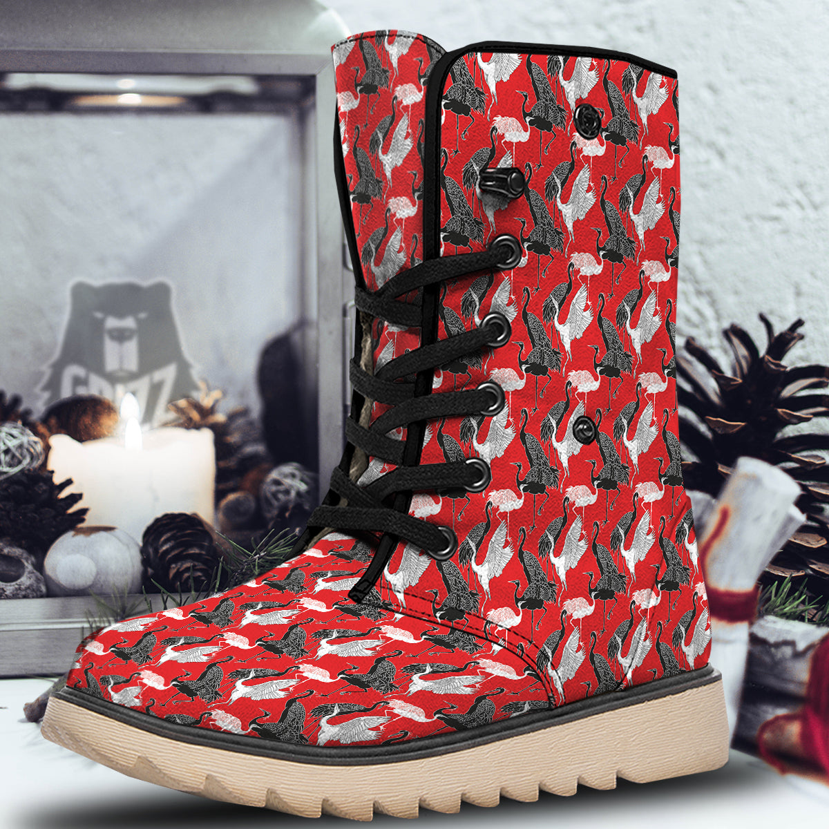 Bird Crane Print Pattern Snow Boots-grizzshop