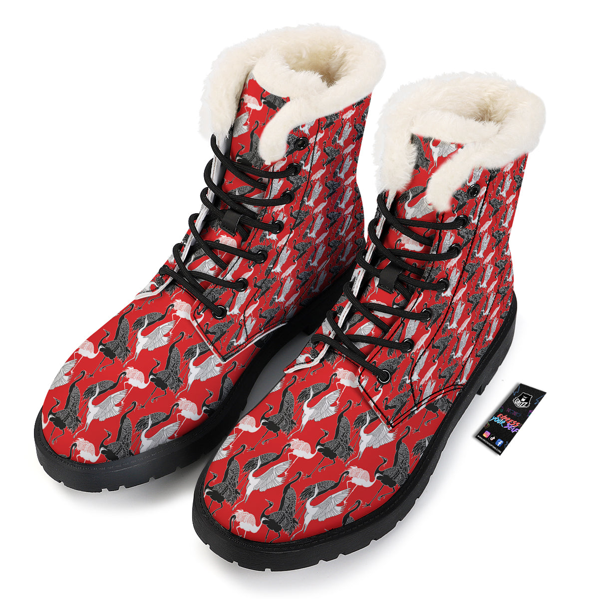 Bird Crane Print Pattern Winter Boots-grizzshop