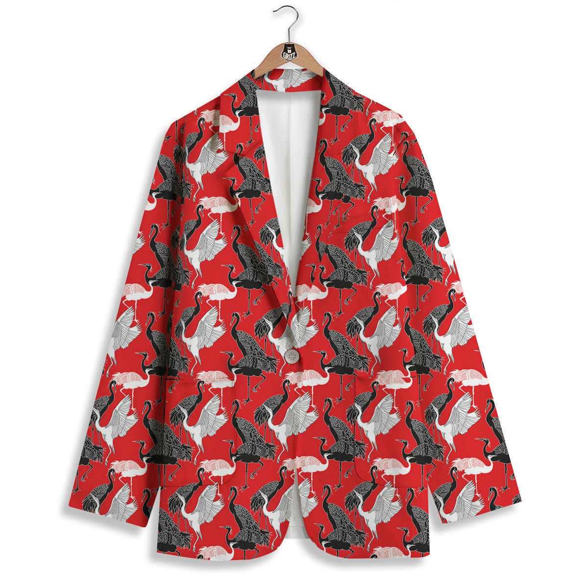 Bird Crane Print Pattern Women's Blazer-grizzshop