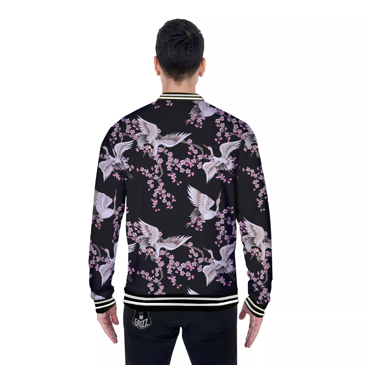 Bird Crane Watercolor Print Pattern Baseball Jacket-grizzshop