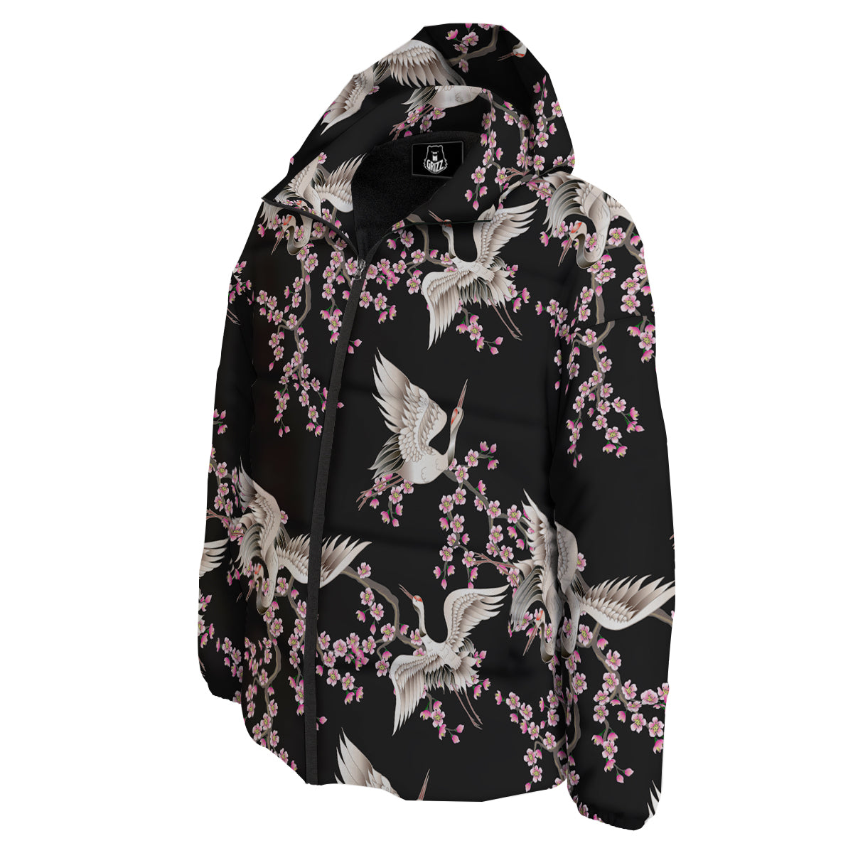 Bird Crane Watercolor Print Pattern Down Jacket-grizzshop