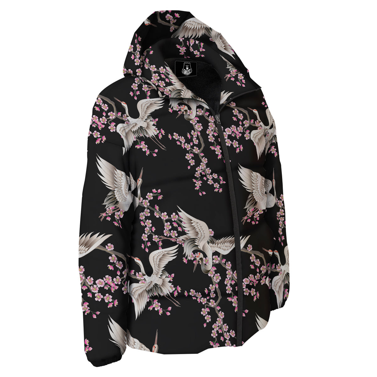 Bird Crane Watercolor Print Pattern Down Jacket-grizzshop