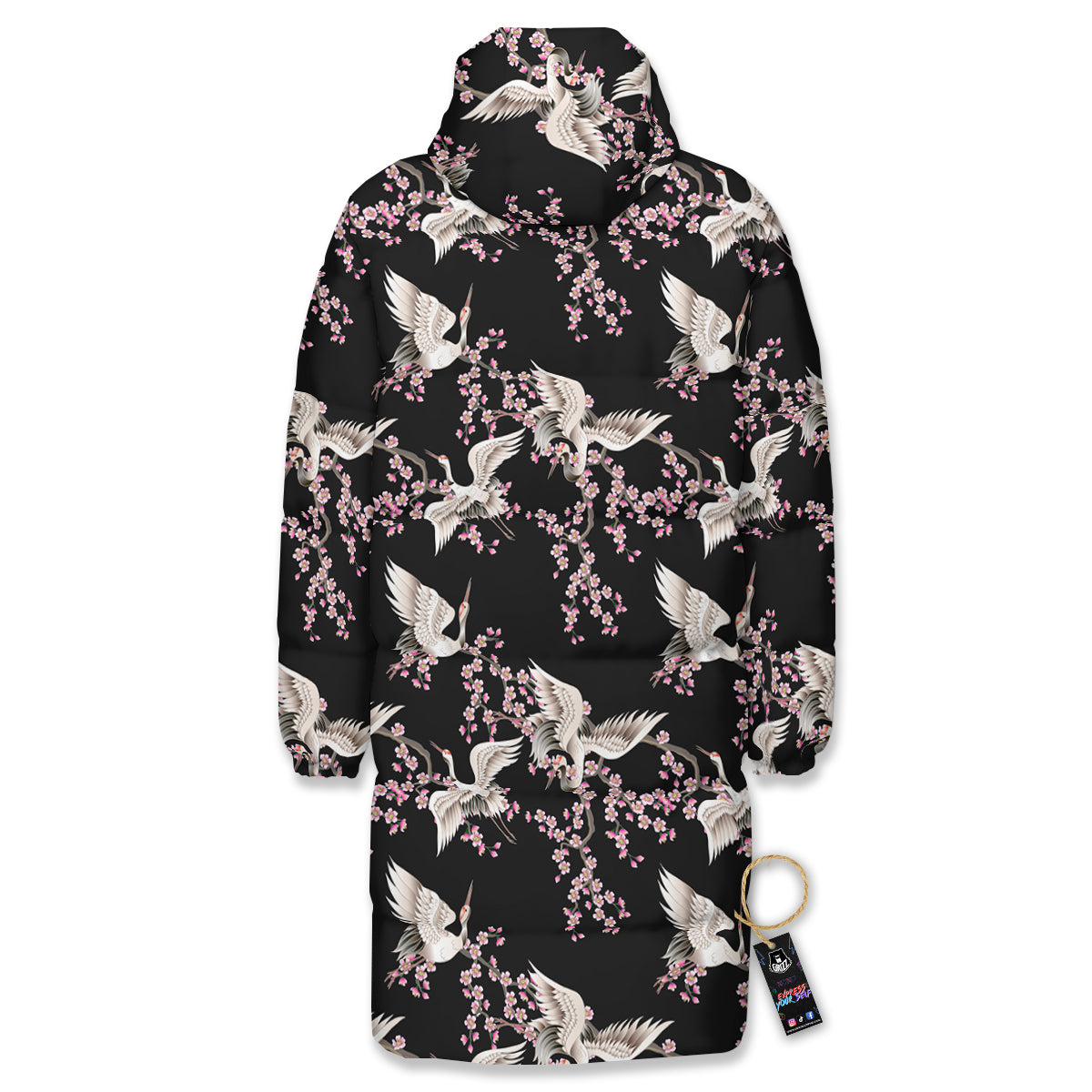 Bird Crane Watercolor Print Pattern Long Down Jacket-grizzshop