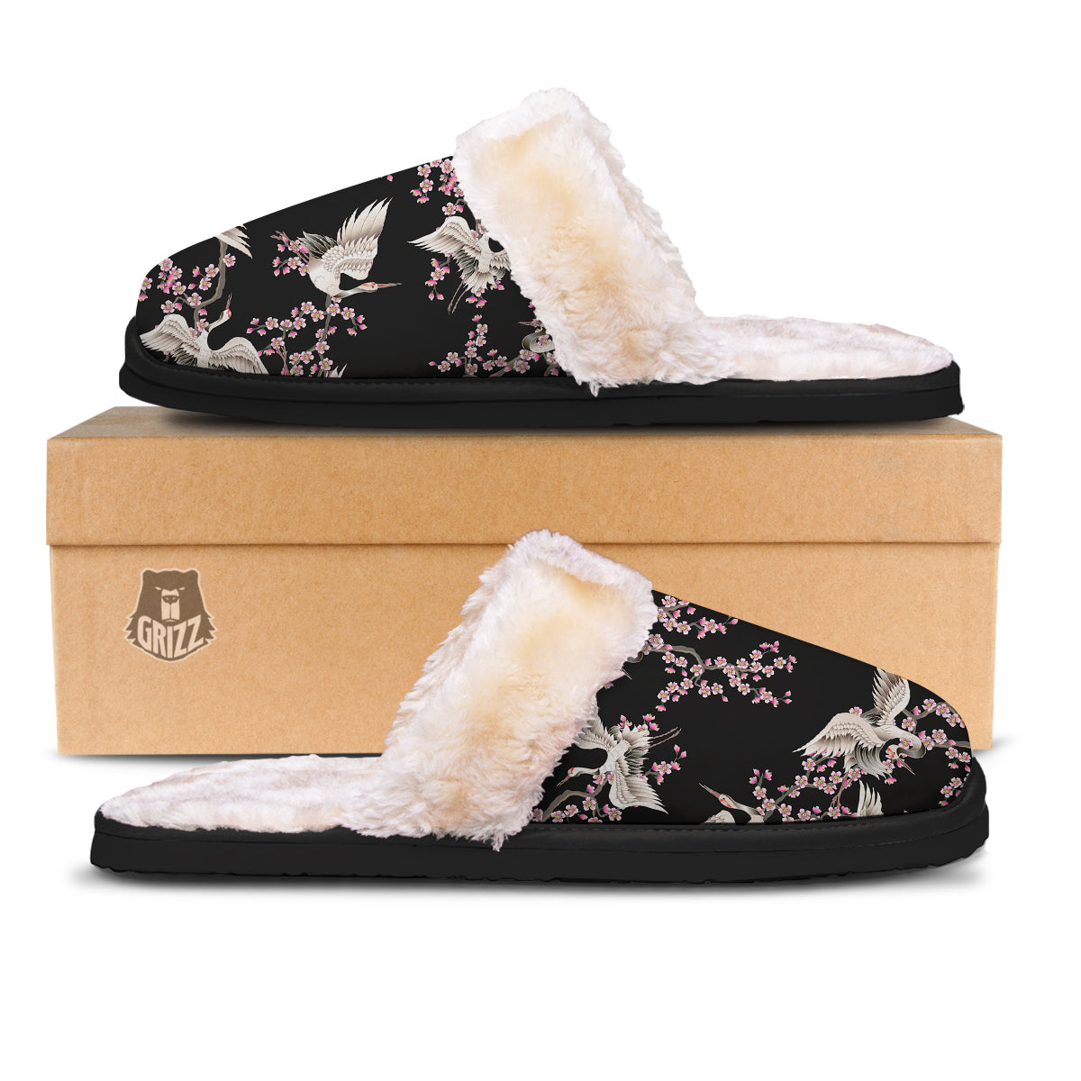 Bird Crane Watercolor Print Pattern Slippers-grizzshop