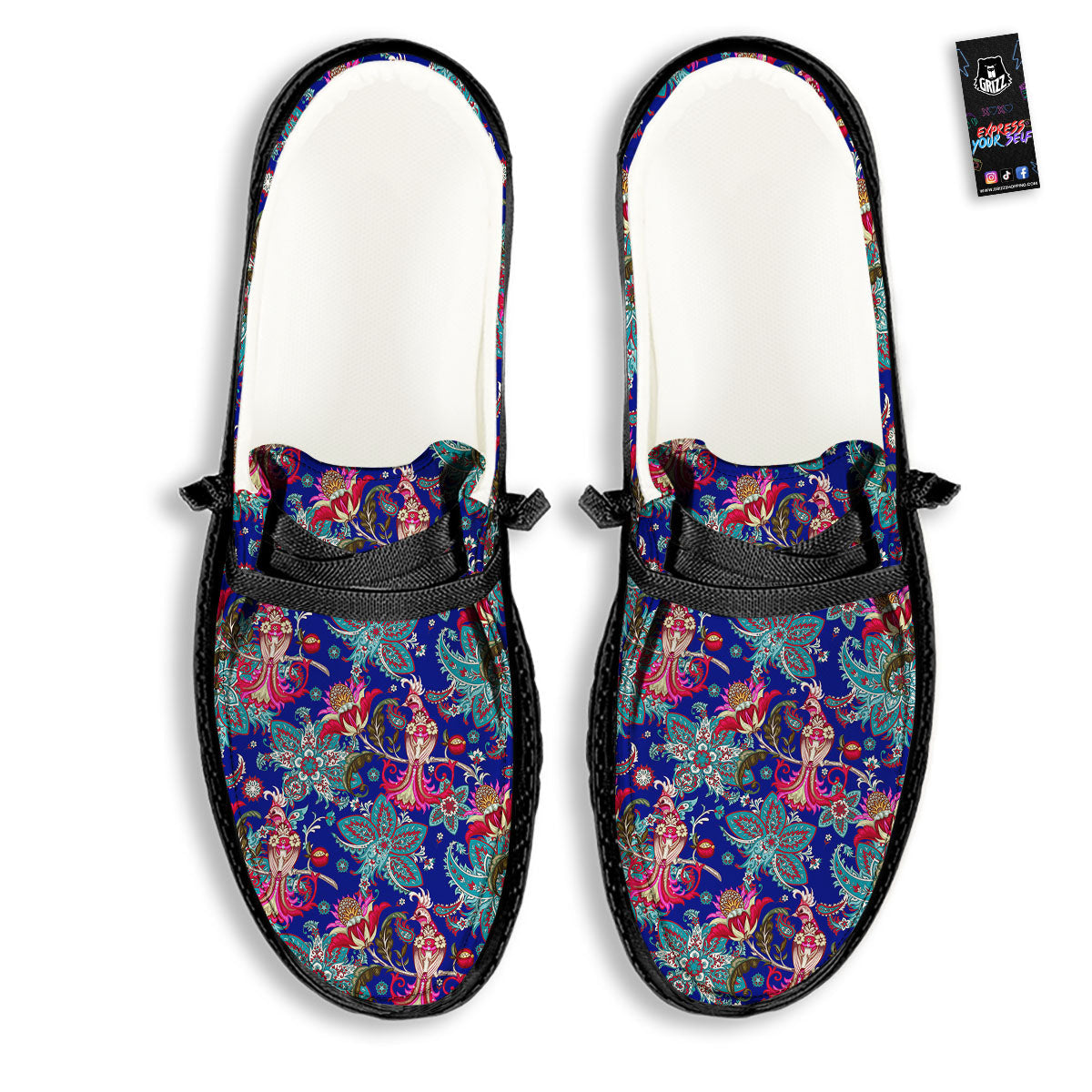 Bird Of Paradise Ethnic Print Pattern Black Loafers-grizzshop