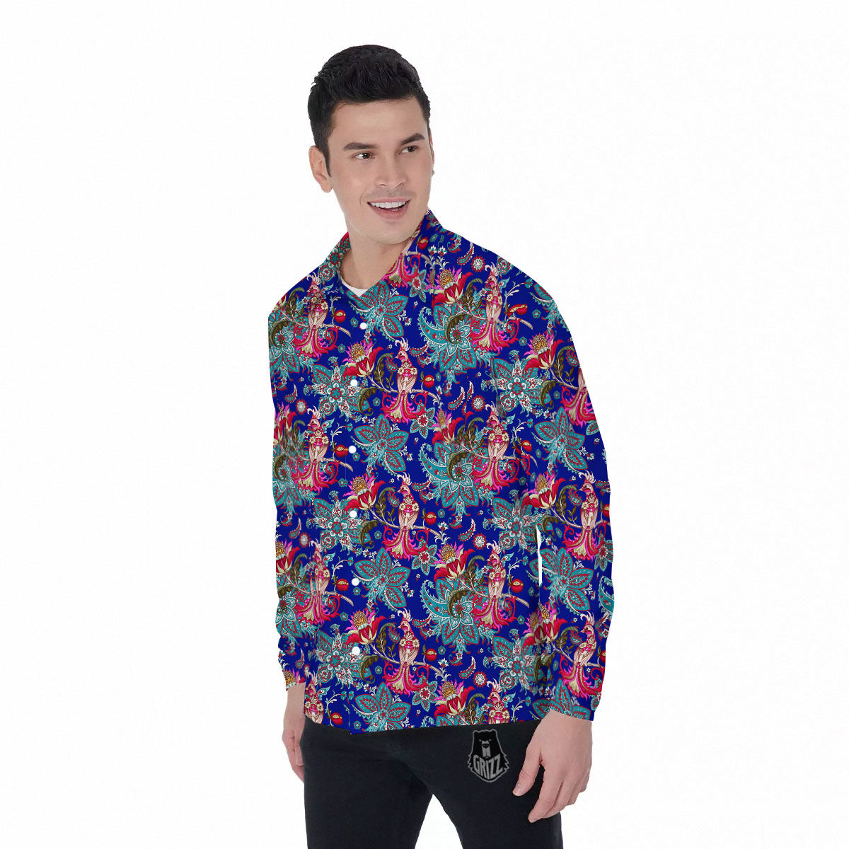 Bird Of Paradise Ethnic Print Pattern Men's Long Sleeve Shirts-grizzshop