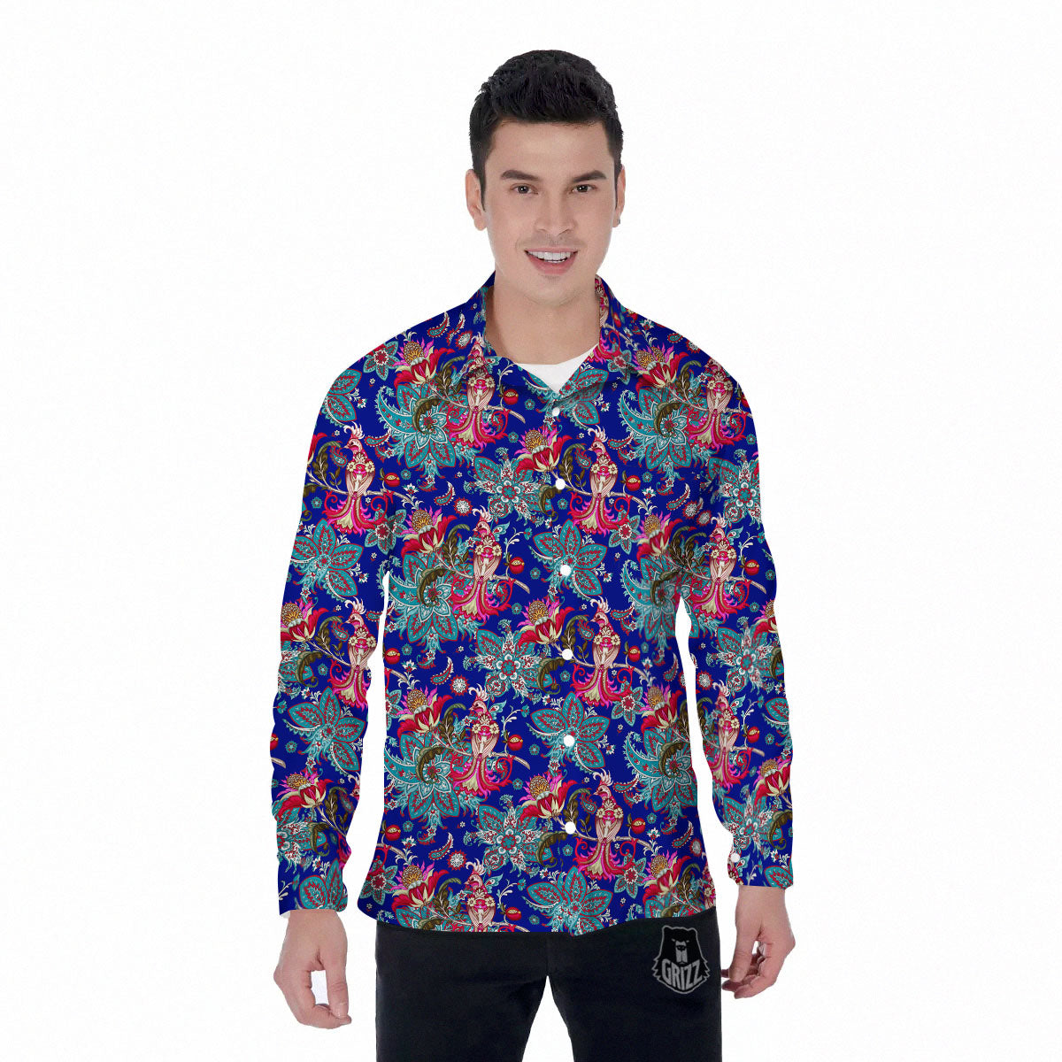 Bird Of Paradise Ethnic Print Pattern Men's Long Sleeve Shirts-grizzshop