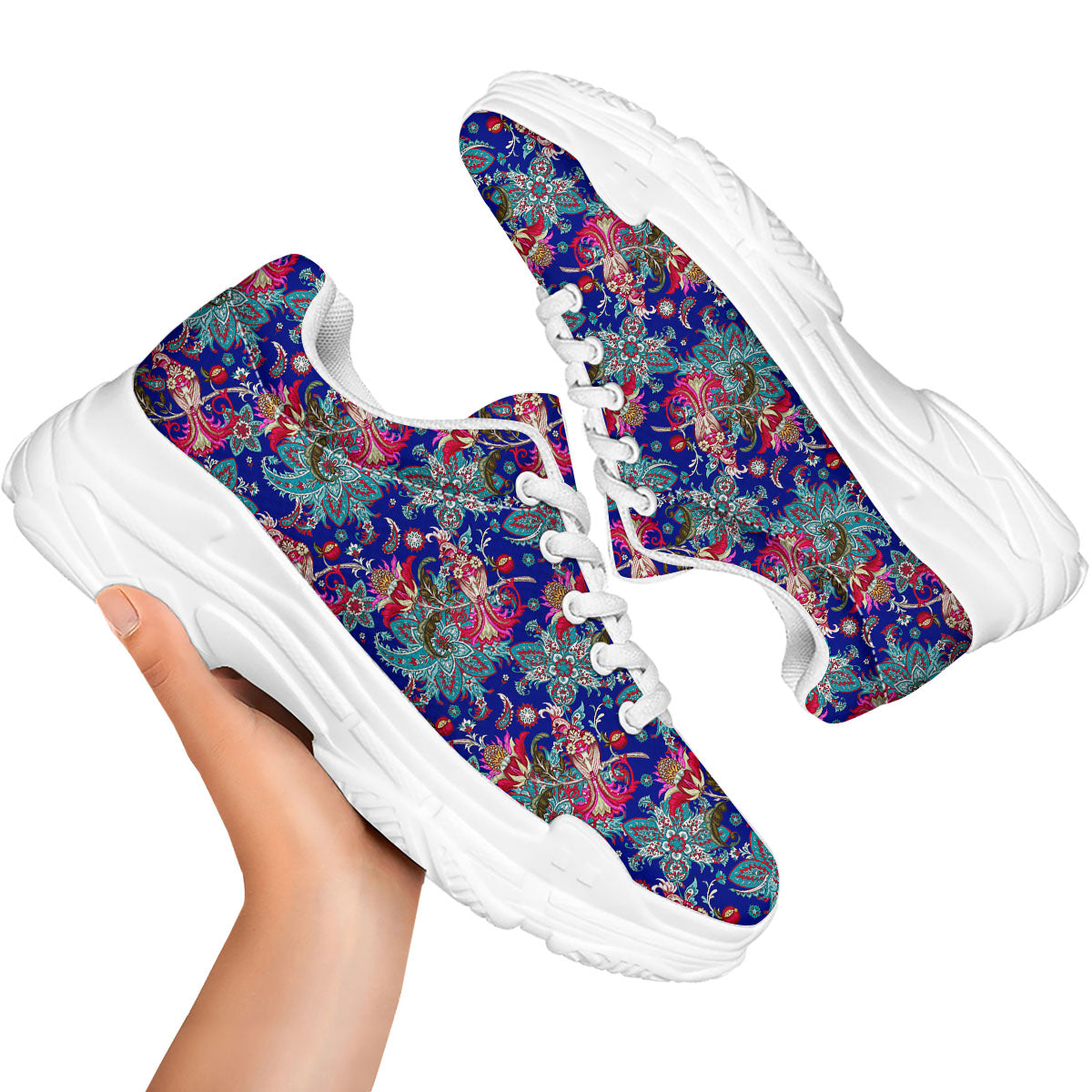 Bird Of Paradise Ethnic Print Pattern White Chunky Shoes-grizzshop