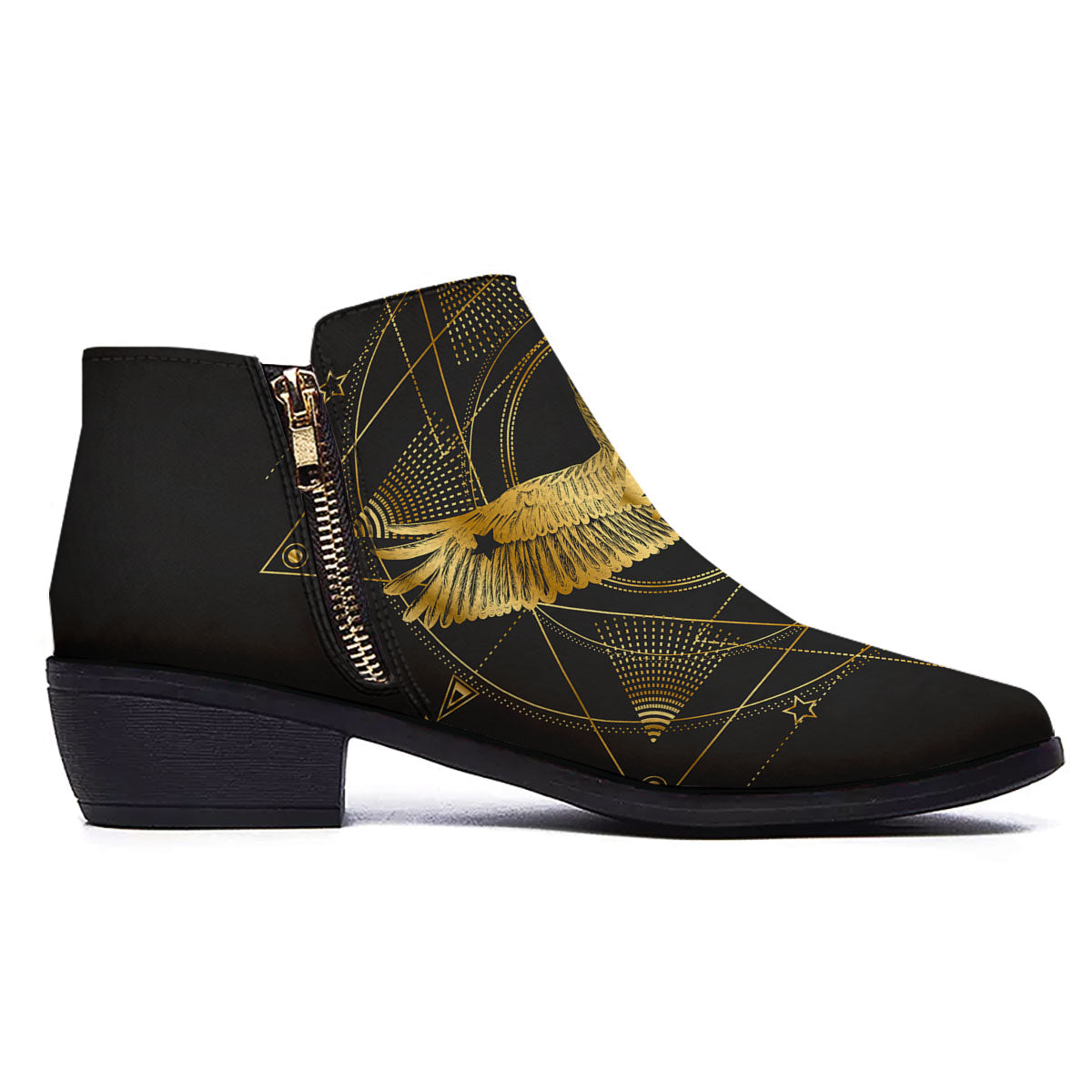 Bird Spiritual Golden Print Ankle Boots-grizzshop