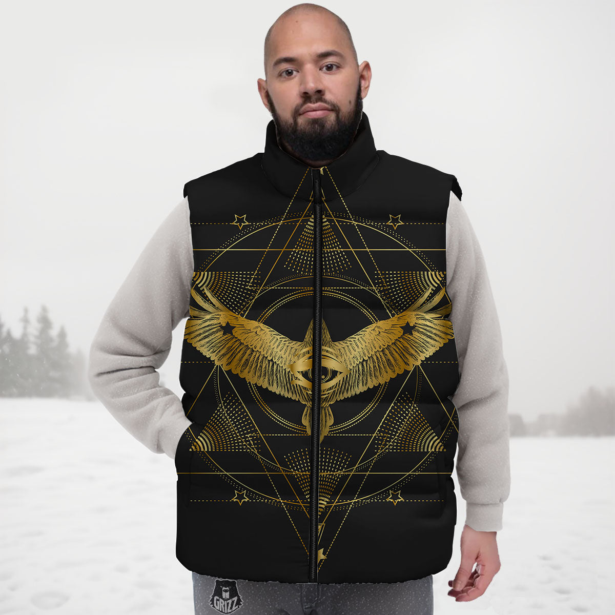 Bird Spiritual Golden Print Down Vest
