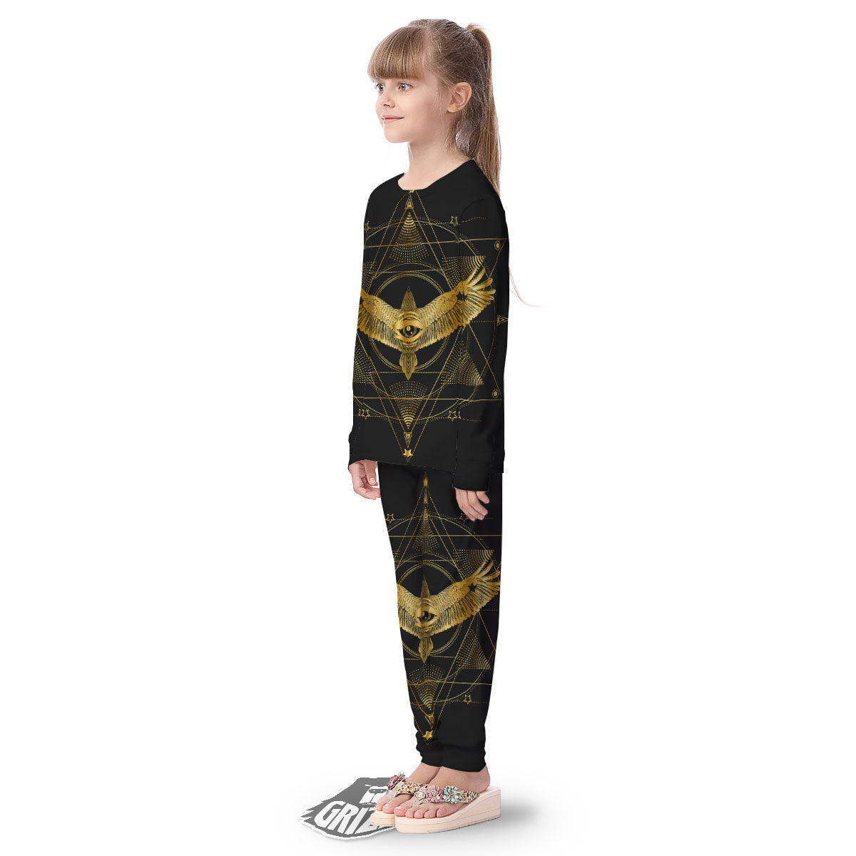 Bird Spiritual Golden Print Kid's Pajamas-grizzshop